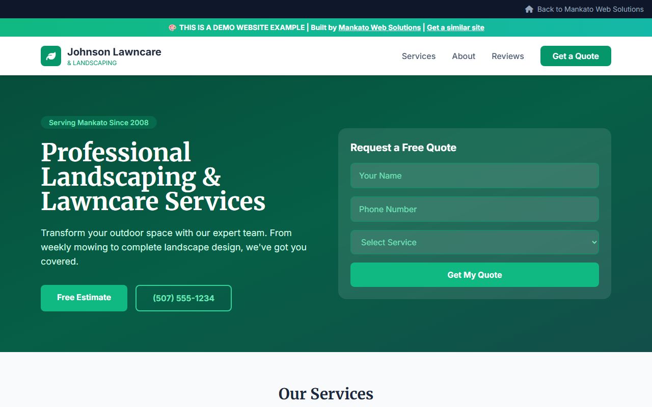 Professional services website demo - landscaping and contractor website